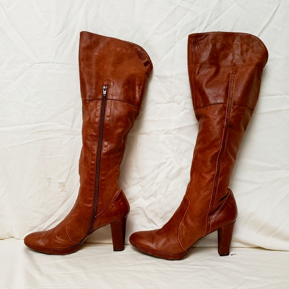 Shelli's London Shoes - Shelli's London Tall Carmel Women's Over the Knee Leather Boots Inside Zip 41